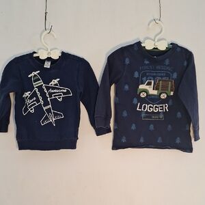 Bundle Of Two Long OshKosh B'gosh Navy Blue Airplane and Logger Boy Sweatshirts